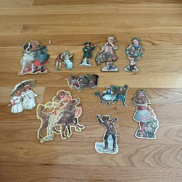 Christmas Reproductions Inc Victorian Christmas Cardboard Ornaments Lot of 11 - Picture 3 of 16